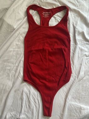 Red Ribbed Racerback Bodysuit